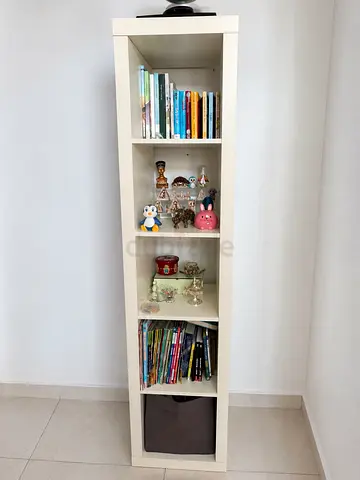 Narrow White Bookshelf - 5 Shelves, Good Condition, not ikea, heavy and good quality