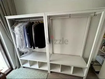 White Open Closet Wardrobe with Shelves and Hanging Rods - Set of 2