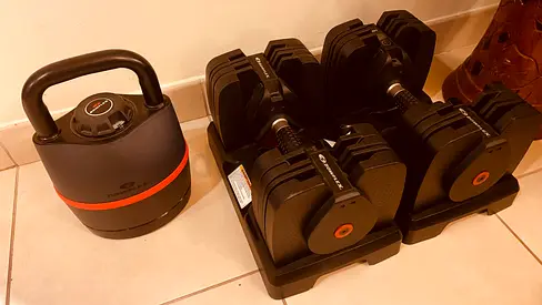 Adjustable Bowflex SelectTech Dumbbells (Pair) and Kettlebell