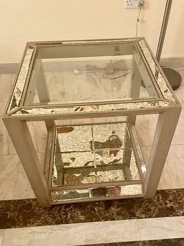 Glass and Mirrored Side Table - Silver Frame