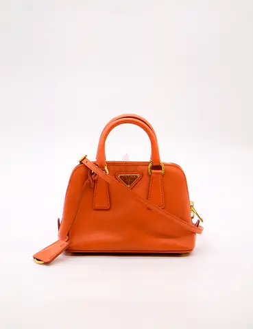 Orange Prada Saffiano Mini Bag - Good Condition, Crossbody Strap Included