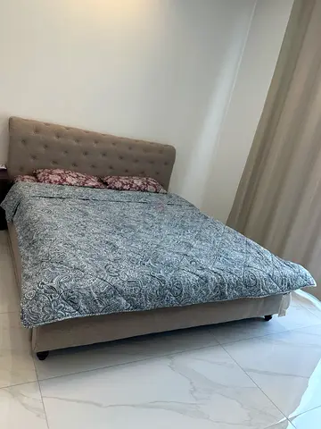 King upholstered bed frame with mattress with tufted headboard - excellent condition