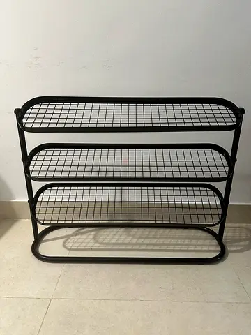 Alganas Ikea Black 3-Tier Metal Shoe Rack - Slim Wire Organizer