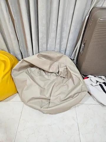 Beige Faux Leather Bean Bag Chair - Good Condition
