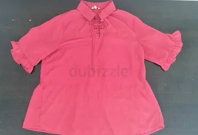 Womens pink lace-up ruffle sleeve top