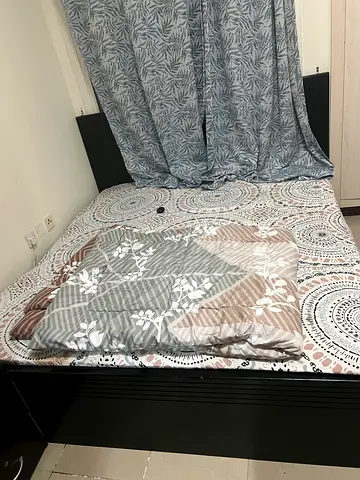 Queen size bed frame with mattress and headboard - good condition