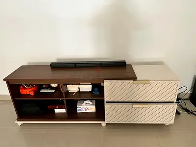 Low wooden TV cabinet with drawers - modern design