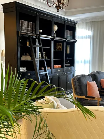 MARINA HOME three section bookcase library cabinet with removable ladder black W297 H258 D44 cm