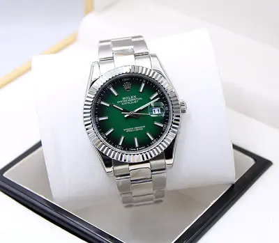 Mens Stainless Steel Rolex-style Automatic Watch with Green Dial