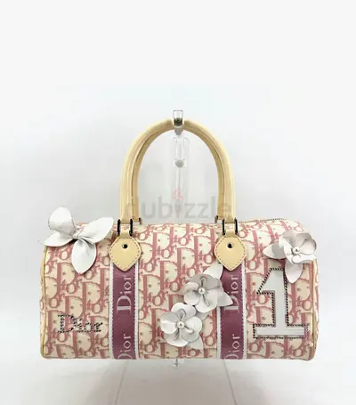 Authentic DIOR Pink Trotter Hand Mini Boston Bag Canvas Leather
