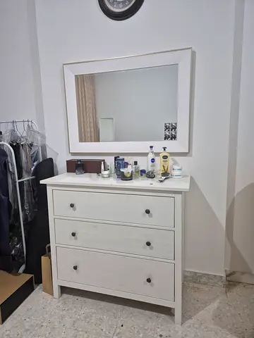White 3-Drawer Dresser with Mirror - Good Condition
