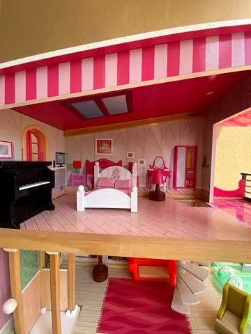 Pink Wooden Dollhouse with Furniture