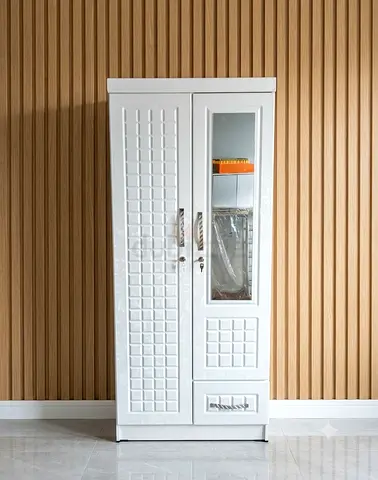 New White 2-Door Wardrobe with Mirror For Sale