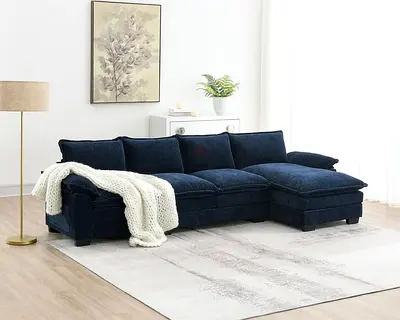 Modern Navy Blue L-Shaped Sectional Sofa