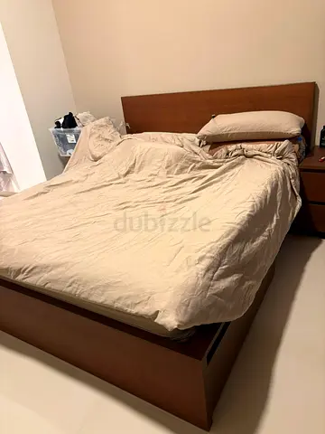 Solid wood double bed frame with mattress new - good condition
