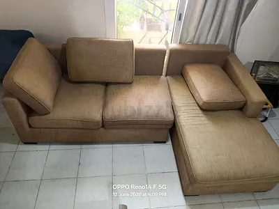 3-seater L-shaped Fabric Sofa with Chaise - Beige