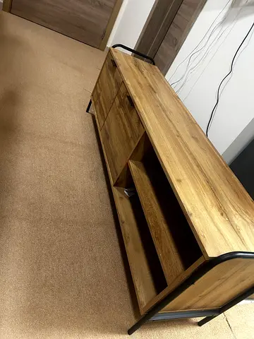 Wooden TV Unit / Entertainment Console with Open Shelves - Good Condition