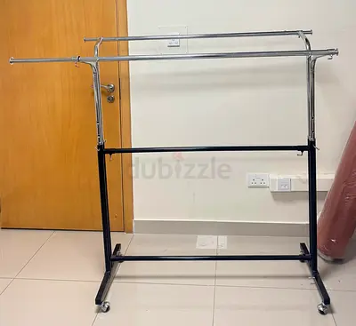 Adjustable Heavy Duty Double Rail Clothes Rack on Wheels - Excellent Condition