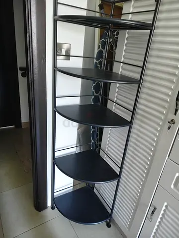 Black Corner Shelf Unit — 6-Tier Metal Woodet Shelves from Ikea New