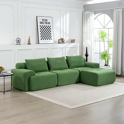 Green corduroy 3 seater sofa chaise