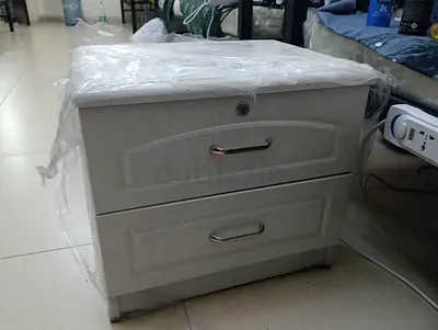 Compact 2-Drawer Bedside Nightstand with Lock - White