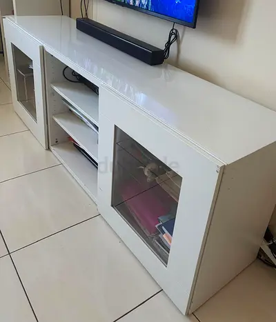 White TV Stand / Entertainment Unit with Glass Doors