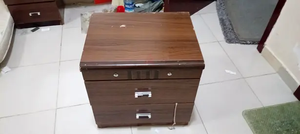 Wooden bedside table with two drawers - good used condition
