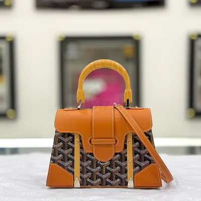 Goyard-inspired Small Top Handle Leather  Canvas Handbag