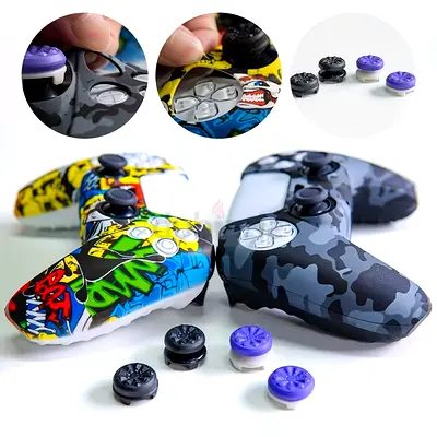Pair of Custom PS4 Controller Skins with Thumb Grips (Graffiti + Camo)