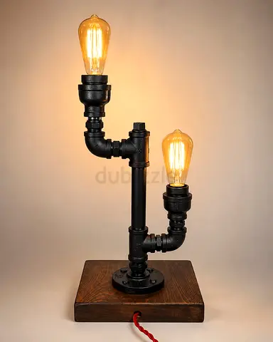 Industrial Pipe Table Lamp with Wooden Base - handcrafted in Australia