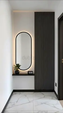 Custom Entryway Wall Panel with Fluted Slats and LED Mirror