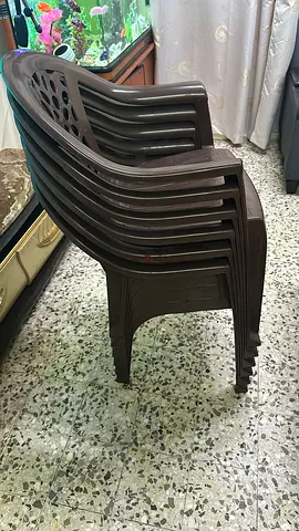 Set of 6 Brown Stackable Plastic Chairs - Good Condition