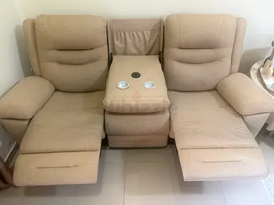 Beige 3- and 2 Seaters Reclining Sofas, and green 3 seater sofa -all for 2000 dhs