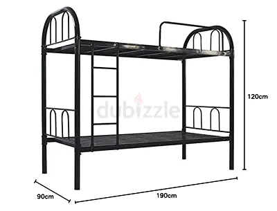 Sturdy Black Metal Bunk Bed Frame - Single/Single, 190x90cm