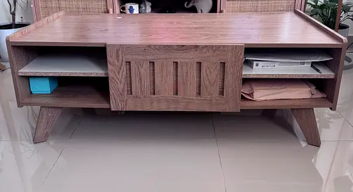 Solid Wood Coffee Table with Storage Shelves - Light Oak Finish