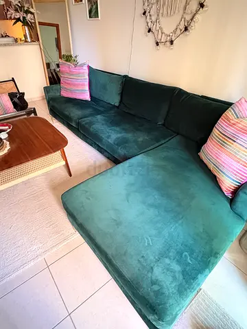 Dark Green Sectional Sofa with Chaise - 300cm