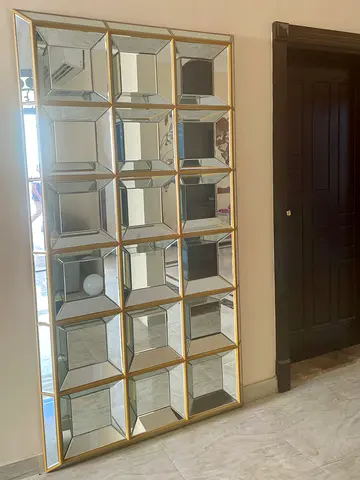 Large Decorative Wall Mirror with Gold Framed Geometric Panels