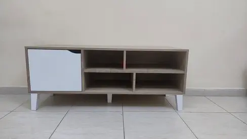 Low TV Unit / Media Console with Storage Shelves and Single Door