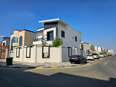 فيلا طابقين للإيجار بعجمان منطقه الياسمين زاويه شارعين تصميم اوروبي