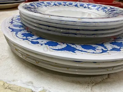 Set of 6 Decorative Blue  White Dinner Plates
