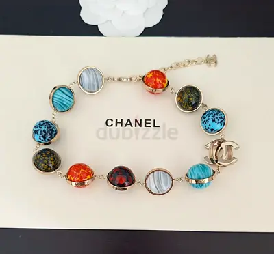 Chanel Multicolor Camellia Bead Bracelet with CC Charm - Good Condition