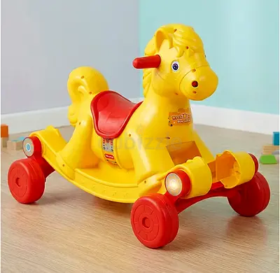 Yellow 2-in-1 Rocking Horse and Ride-On Toy for Toddlers