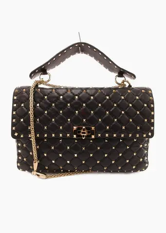 Authentic Valentino Garavani Rockstud Spike Quilted Leather Chain Shoulder Bag Black