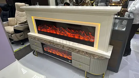Elegant White Entertainment Center with Electric Fireplace