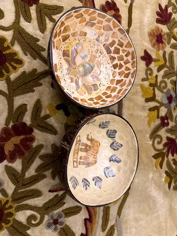 Handmade Decorative Coconut Shell Bowls - Set of 2