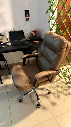 brown office leather swivel chair with tall back and Dining table Ikea with 2 Chairs