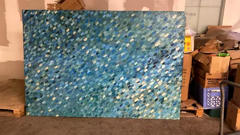 Large Abstract Blue Mosaic Canvas Painting - Ready to Hang
