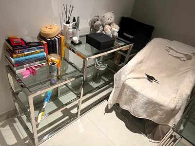 Glass and Chrome Side/Storage Tables - Set of 2, Excellent Condition