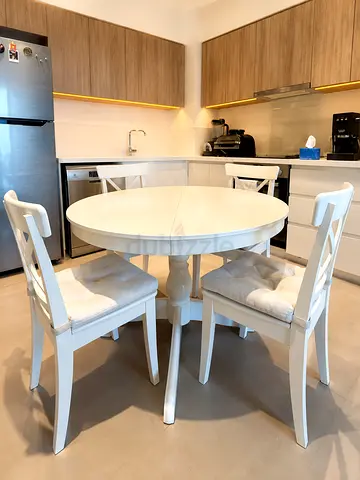 White Round Wooden Dining Table with 4 Chairs - Compact Set