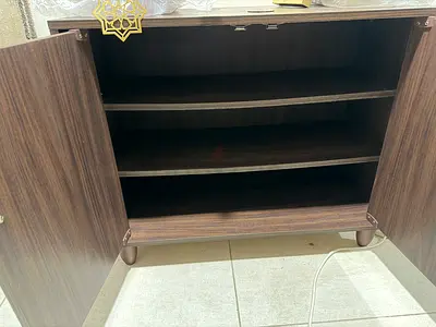 Dark Wood Two-Door Storage Cabinet with Shelves
